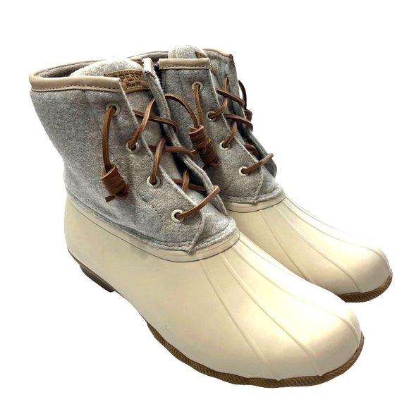 Sperry Saltwater Wool Embossed Thinsulate Duck Boot NEW Oat Women’s 10 Wide - Picture 3 of 12